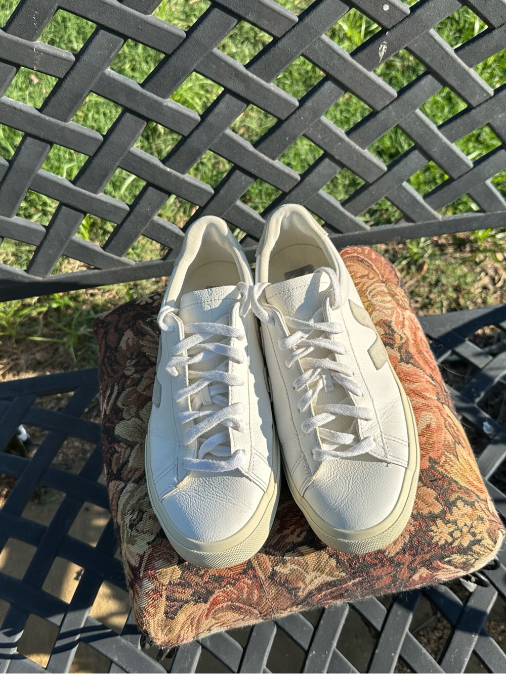 Veja White Leather Low-Top Sneakers with Tan Accents